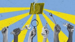 Workers' hands holding tools