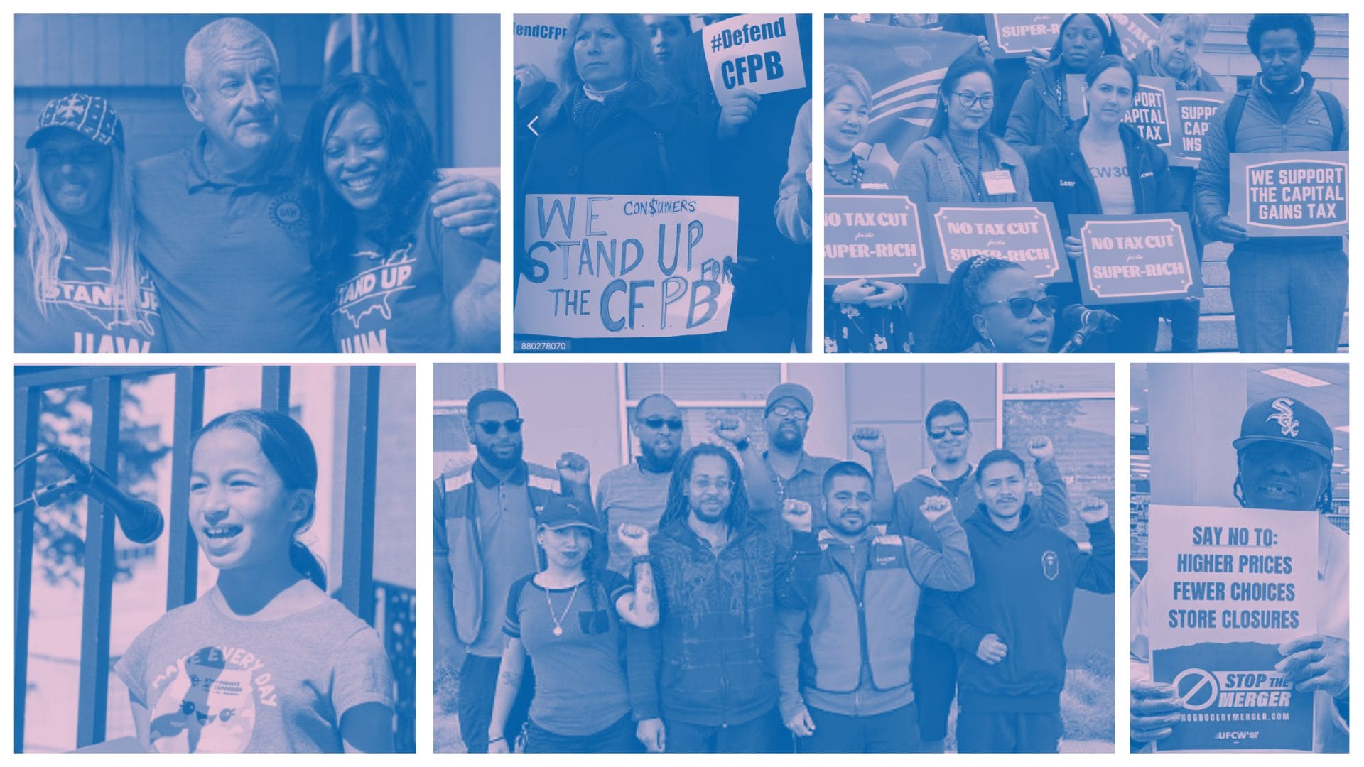 A collage of activists fighting for unions, against tax cuts, against the Alberton's-Kroger meger and more.
