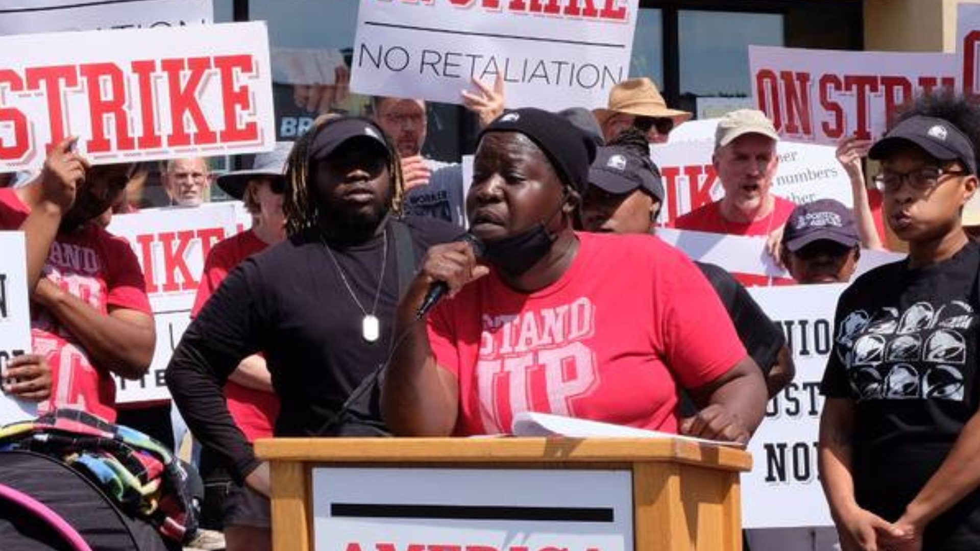 Fran Marion speaking at a rally